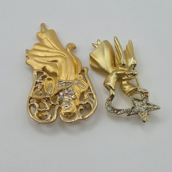 Festive Joy Holiday Gold Tone Angels Religious Faith Christian Brooch Pins 2PC - Picture 7 of 15